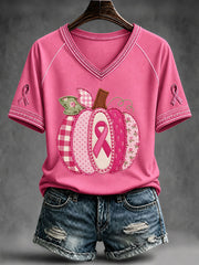 Women's Breast Cancer Awareness Pumpkin V-neck T-shirt