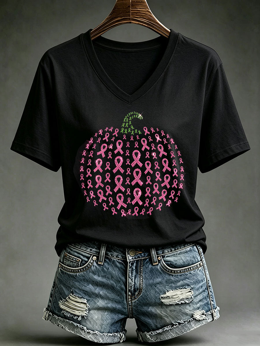 Women's Breast Cancer Awareness Halloween Pumpkin Short-sleeved T-shirt