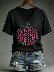 Women's Breast Cancer Awareness Halloween Pumpkin Short-sleeved T-shirt