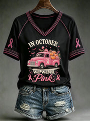 Women's In October We Wear Pink V-neck T-shirt