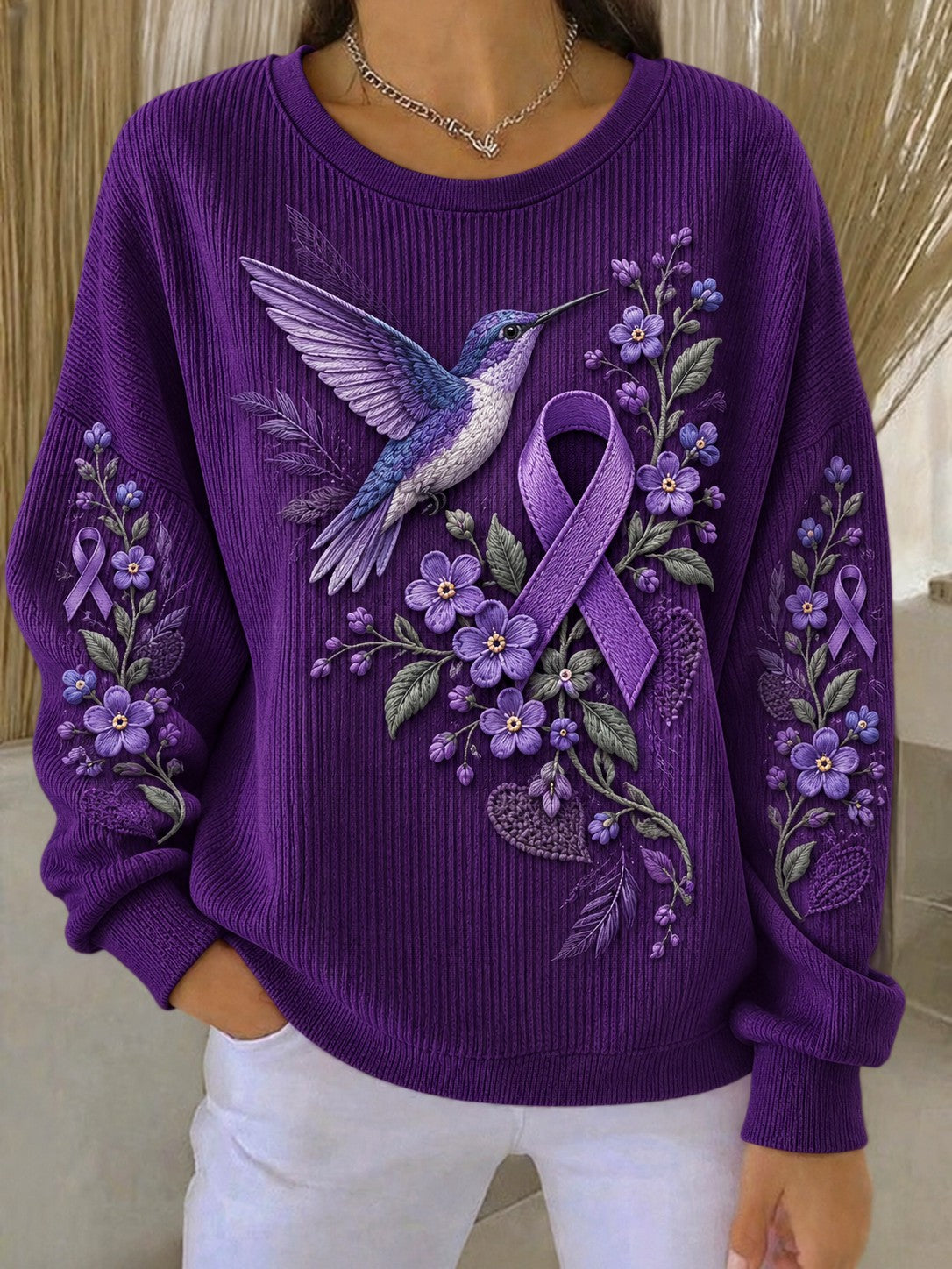 Women's Alzheimer's Disease Flowers Printed Sweatshirt