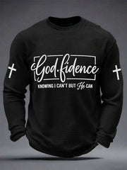 Men's Godfidence Christian Cross Faith Graphic Casual Waffle Long Sleeve T-Shirt