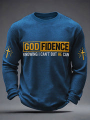 Men's Godfidence Christian Cross Faith Graphic Casual Waffle Long Sleeve T-Shirt