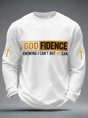 Men's Godfidence Christian Cross Faith Graphic Casual Waffle Long Sleeve T-Shirt