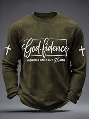 Men's Godfidence Christian Cross Faith Graphic Casual Waffle Long Sleeve T-Shirt