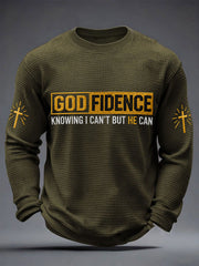 Men's Godfidence Christian Cross Faith Graphic Casual Waffle Long Sleeve T-Shirt