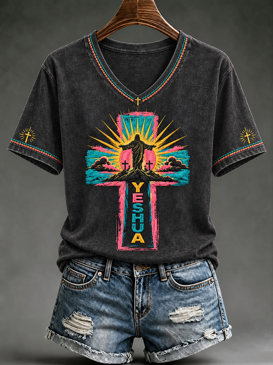 Women's Christian Yeshua Faith Cross Short Sleeve T-shirt