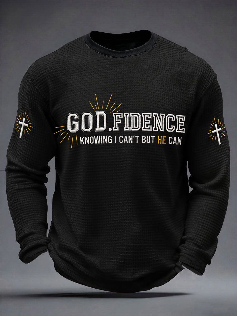 Men's Godfidence Christian Cross Faith Graphic Casual Waffle Long Sleeve T-Shirt