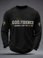 Men's Godfidence Christian Cross Faith Graphic Casual Waffle Long Sleeve T-Shirt
