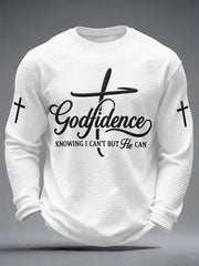 Men's Godfidence Christian Cross Faith Graphic Casual Waffle Long Sleeve T-Shirt