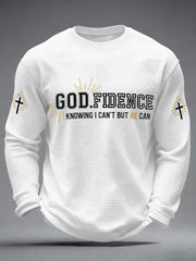 Men's Godfidence Christian Cross Faith Graphic Casual Waffle Long Sleeve T-Shirt