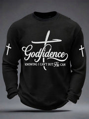 Men's Godfidence Christian Cross Faith Graphic Casual Waffle Long Sleeve T-Shirt