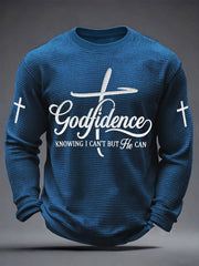 Men's Godfidence Christian Cross Faith Graphic Casual Waffle Long Sleeve T-Shirt