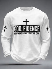 Men's Godfidence Christian Cross Faith Graphic Casual Waffle Long Sleeve T-Shirt