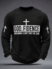 Men's Godfidence Christian Cross Faith Graphic Casual Waffle Long Sleeve T-Shirt