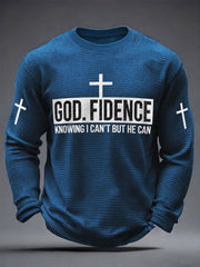 Men's Godfidence Christian Cross Faith Graphic Casual Waffle Long Sleeve T-Shirt