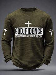 Men's Godfidence Christian Cross Faith Graphic Casual Waffle Long Sleeve T-Shirt