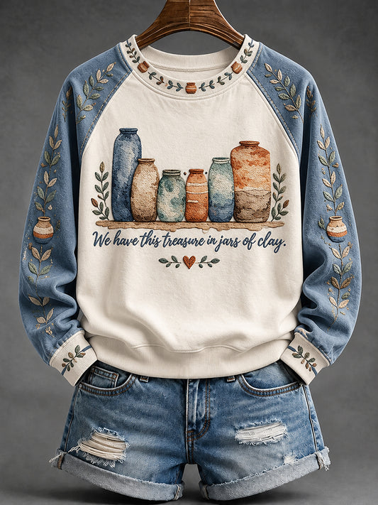 Women's We Have this Treasure in Jars of Clay Print Cozy Sweatshirt