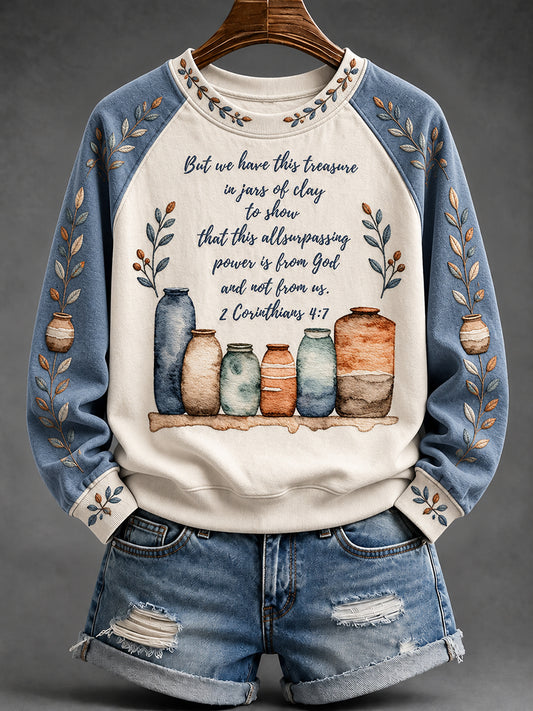 Women's We Have this Treasure in Jars of Clay Print Cozy Sweatshirt