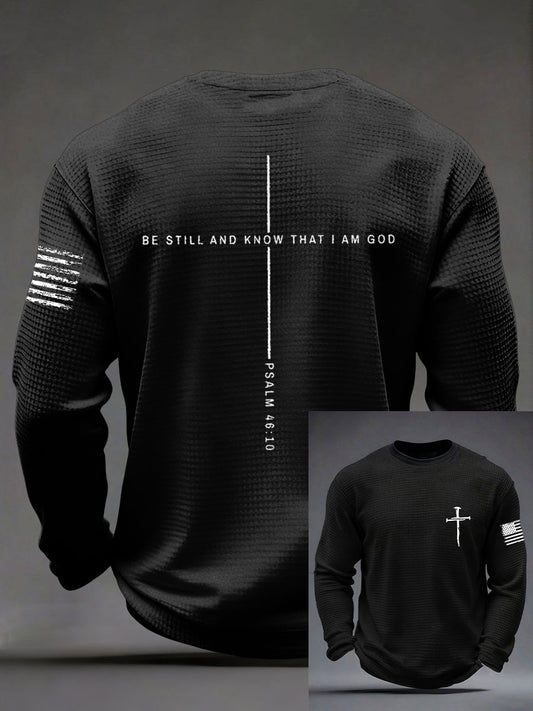 Men's "Be Still And Know I Am God"Faith Print Casual Waffle Long Sleeve T-Shirt