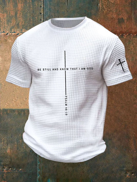 Men's "Be Still And Know I Am God"Faith Print Casual Waffle T-Shirt