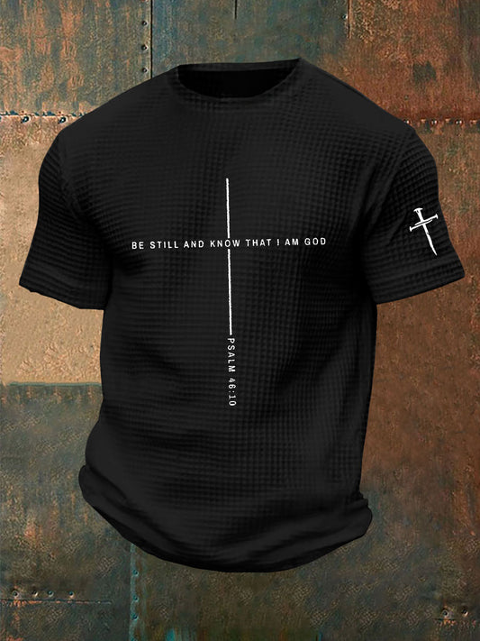 Men's "Be Still And Know I Am God"Faith Print Casual Waffle T-Shirt