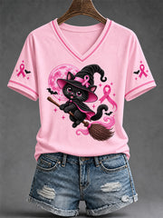 Women's Breast Cancer Awareness Support Print V-Neck Tee