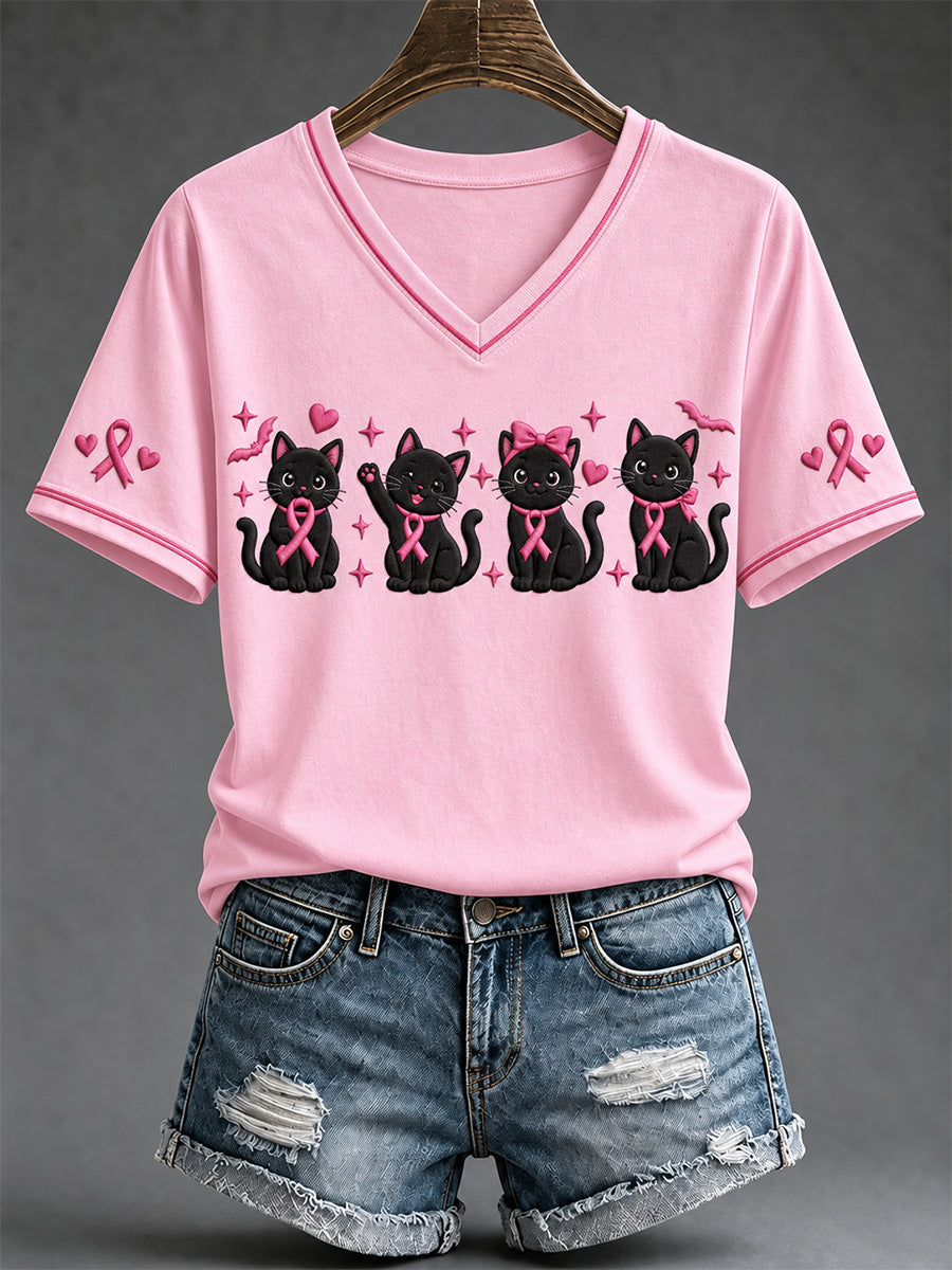 Women's Breast Cancer Awareness Support Print V-Neck Tee
