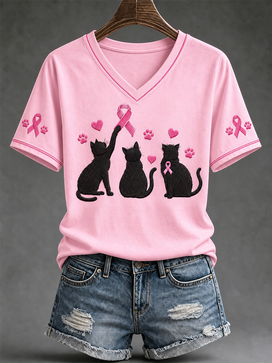Women's Breast Cancer Awareness Support Print V-Neck Tee