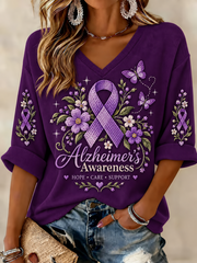Women's Alzheimer's Awareness Purple Art Print Waffle T-shirt