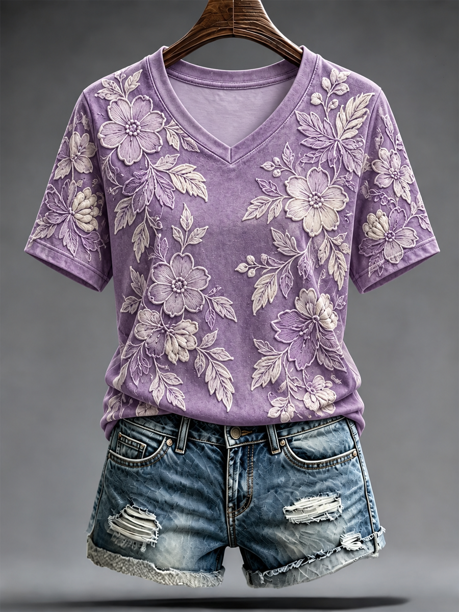 Women's Alzheimer's Awareness Purple Art Print short-sleeved T-shirt