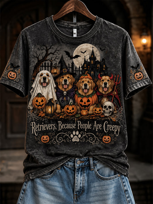 Women's Halloween Dog Pattern Design Casual Short Sleeve T-shirt