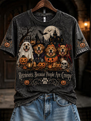 Women's Halloween Dog Pattern Design Casual Short Sleeve T-shirt