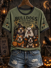 Women's Halloween Dog Pattern Design Casual Short Sleeve T-shirt