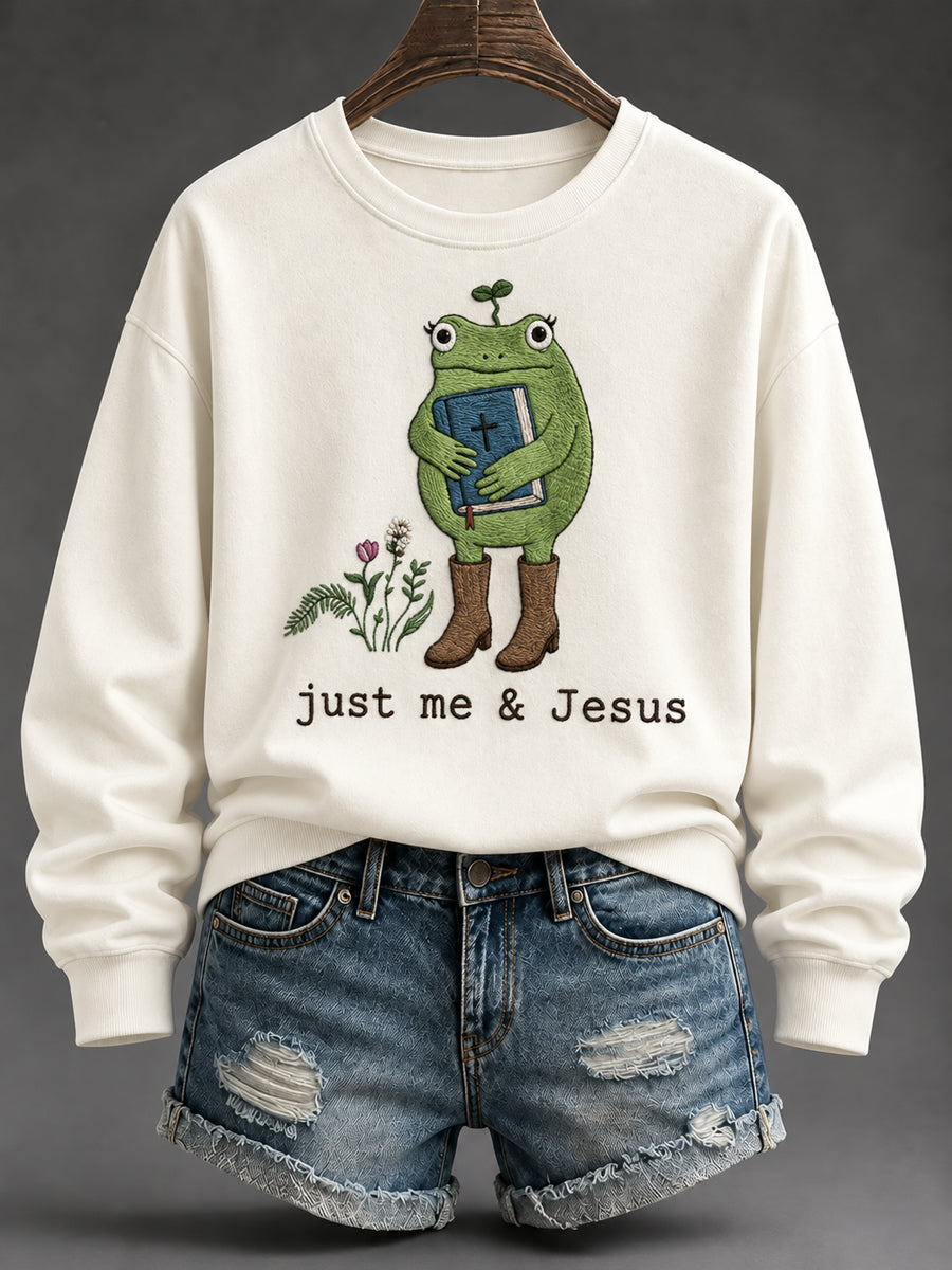 Women's “just me & Jesus” Print Casual Sweatshirt