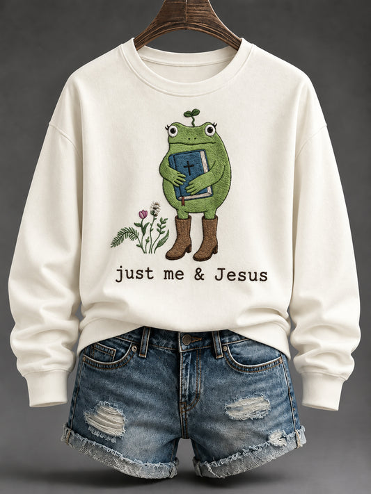 Women's “just me & Jesus” Print Casual Sweatshirt