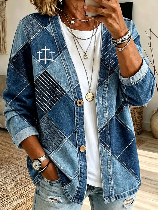 Women's Christian Art Patchwork Cardigan