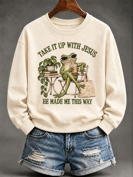 Women’s 'Take It Up With Jesus' Printed Casual Hoodie