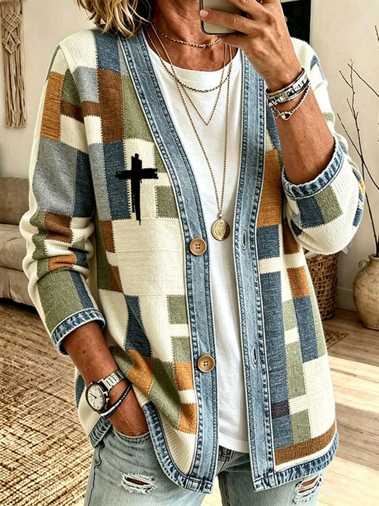 Women's Christian Art Patchwork Cardigan