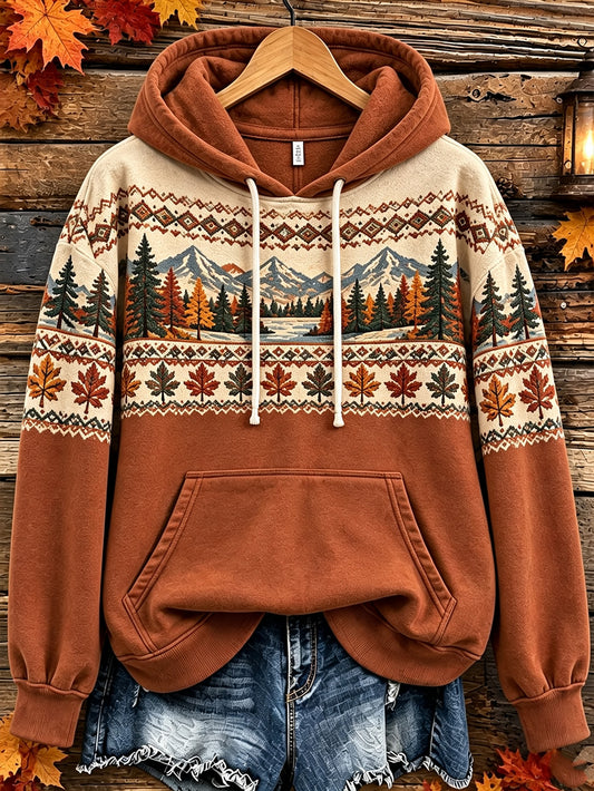 Women's autumn landscape pattern design casual hoodie