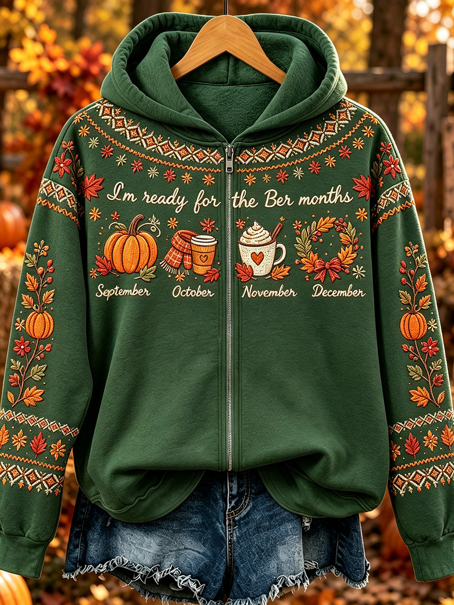 Women's Vintage I'm Ready For The 'ber Months Print Full Zip Hoodie