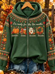 Women's Vintage I'm Ready For The 'ber Months Print Full Zip Hoodie