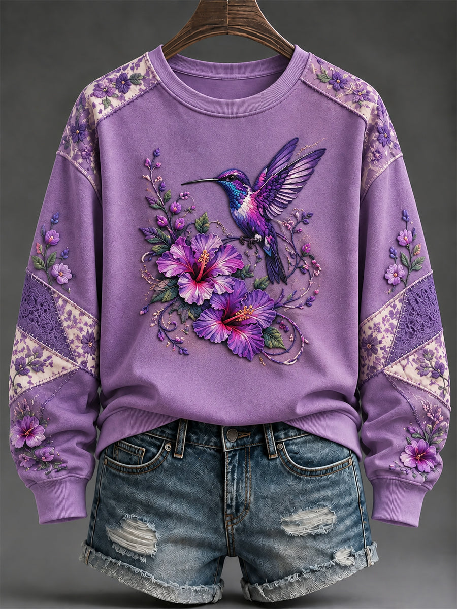 Women's Purple Flora Art Print Sweatshirt