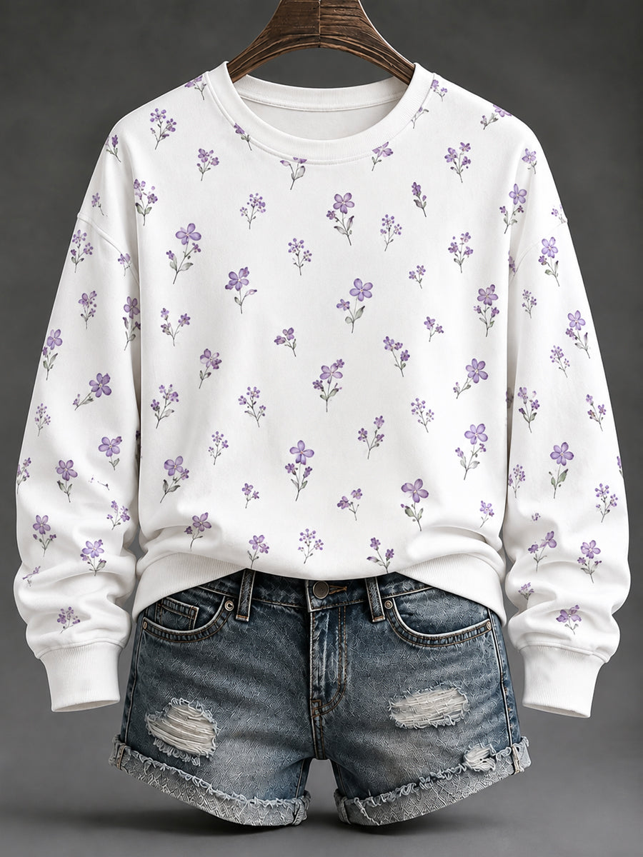 Women's Purple Flora Art Print Sweatshirt