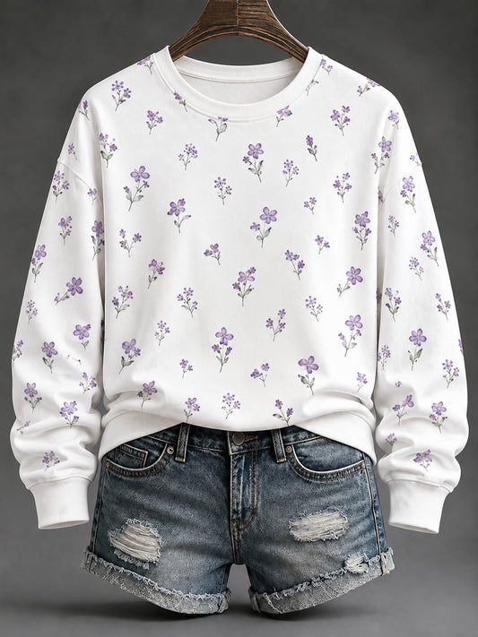 Women's Purple Flora Art Print Sweatshirt