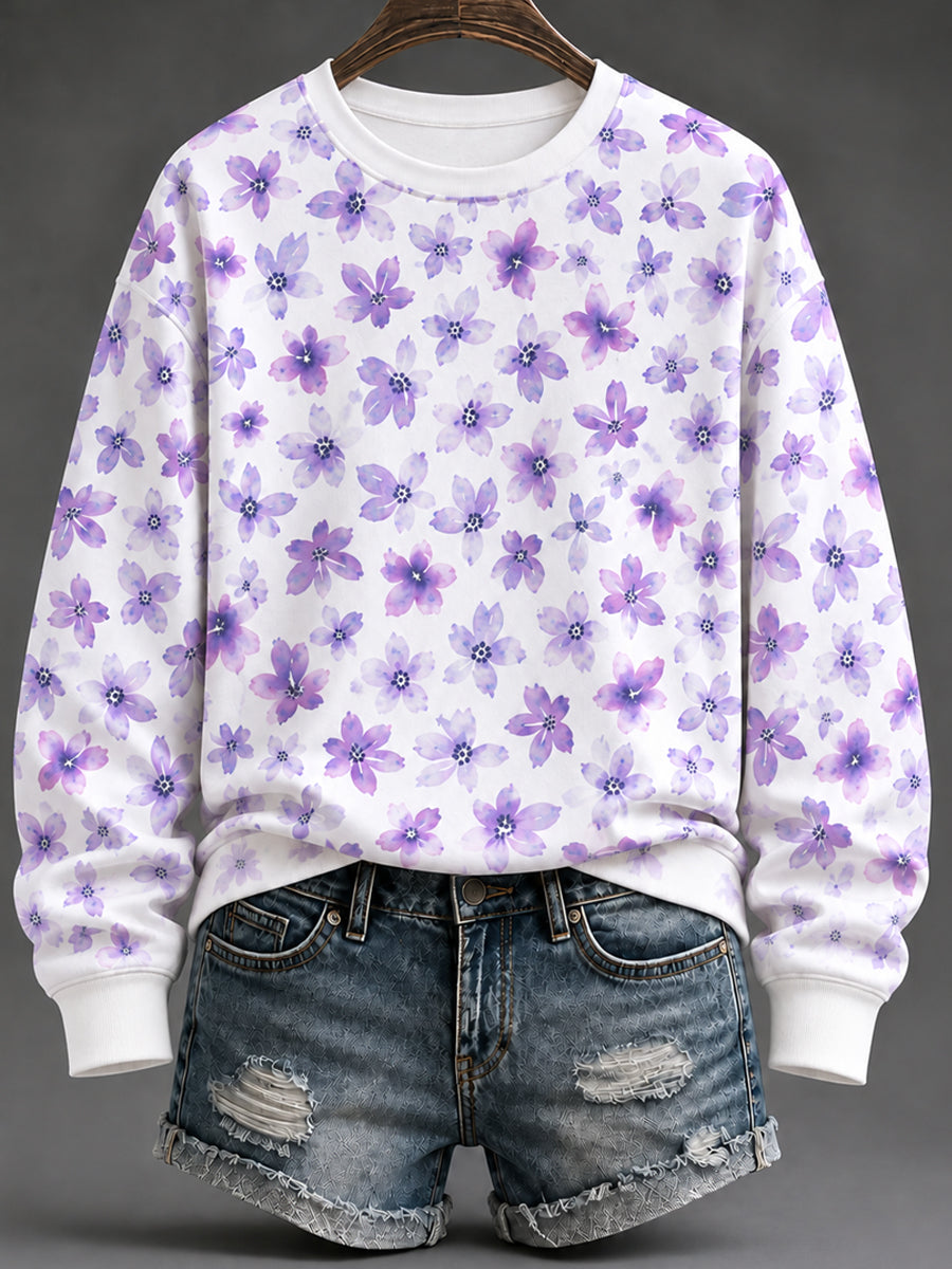 Women's Purple Flora Art Print Sweatshirt