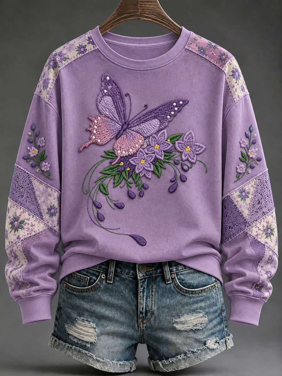 Women's Purple Flora Art Print Sweatshirt