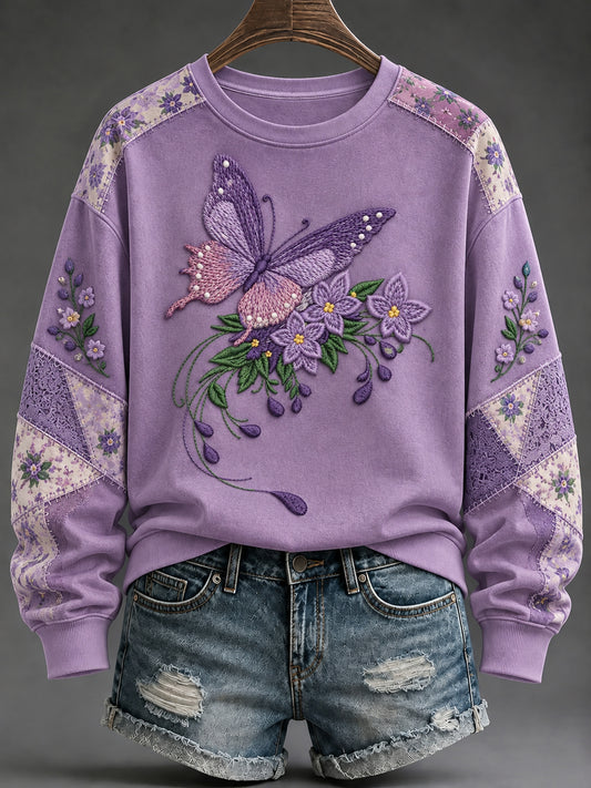Women's Purple Flora Art Print Sweatshirt