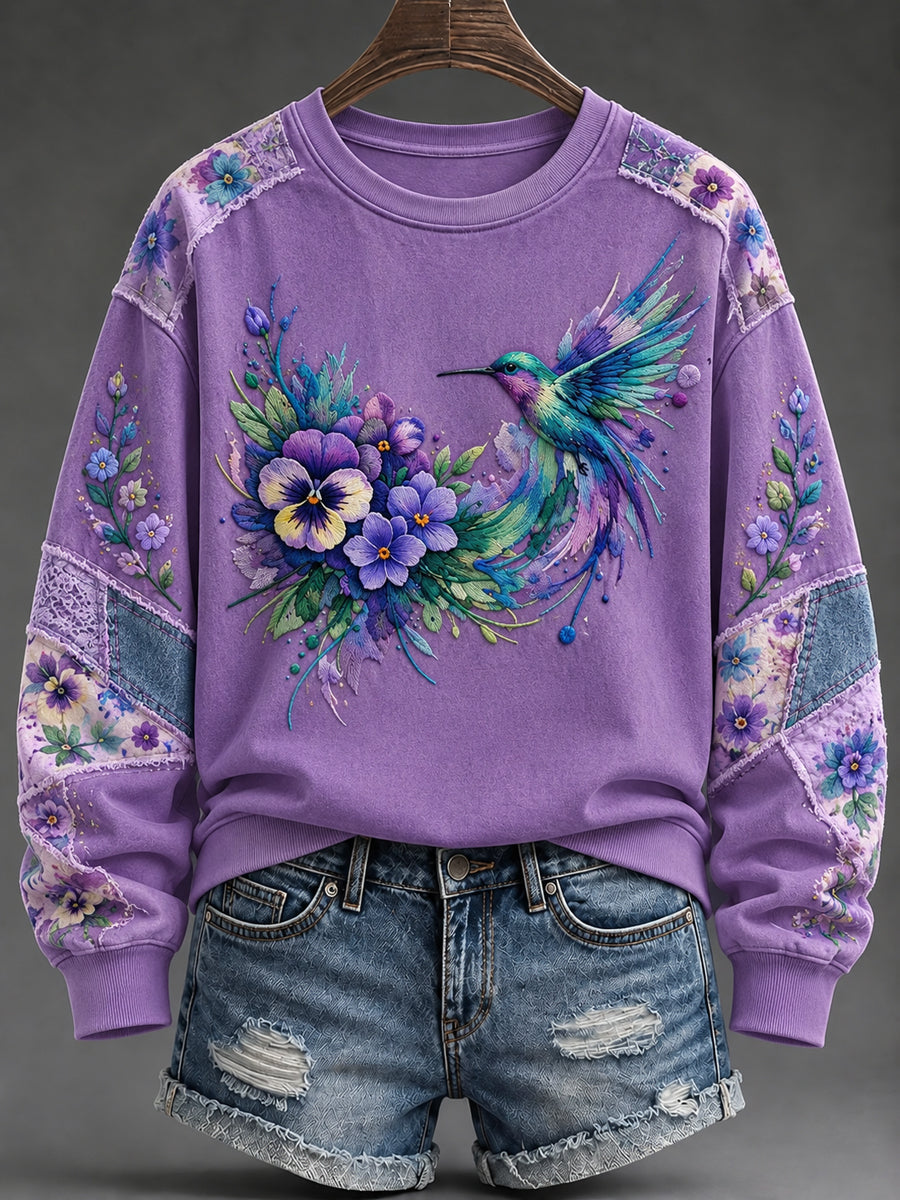 Women's Purple Flora Art Print Sweatshirt