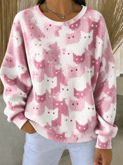 Women's Breast Cancer Ribbed Round-Neck Sweatshirt